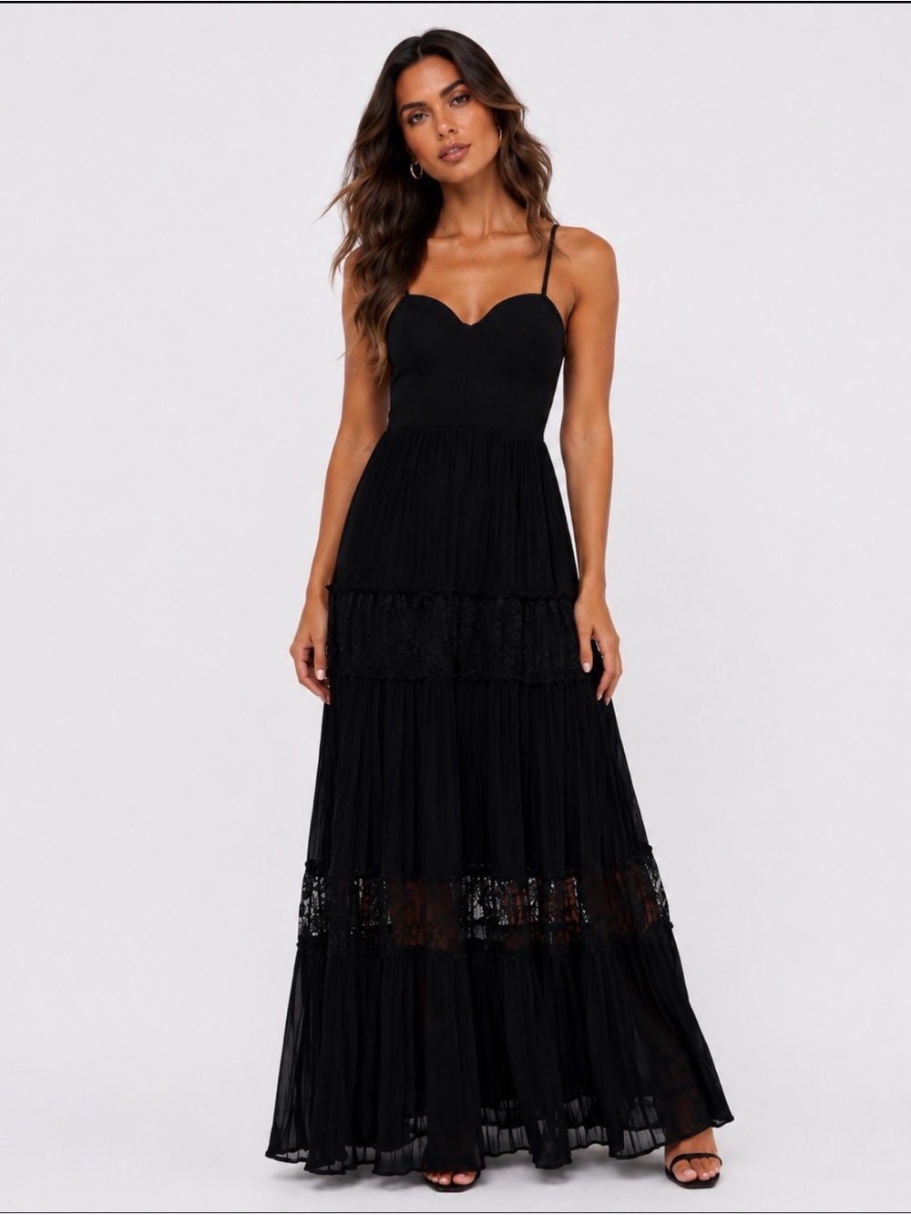 Lulu's Black Strapless Lace-Trim Maxi Dress